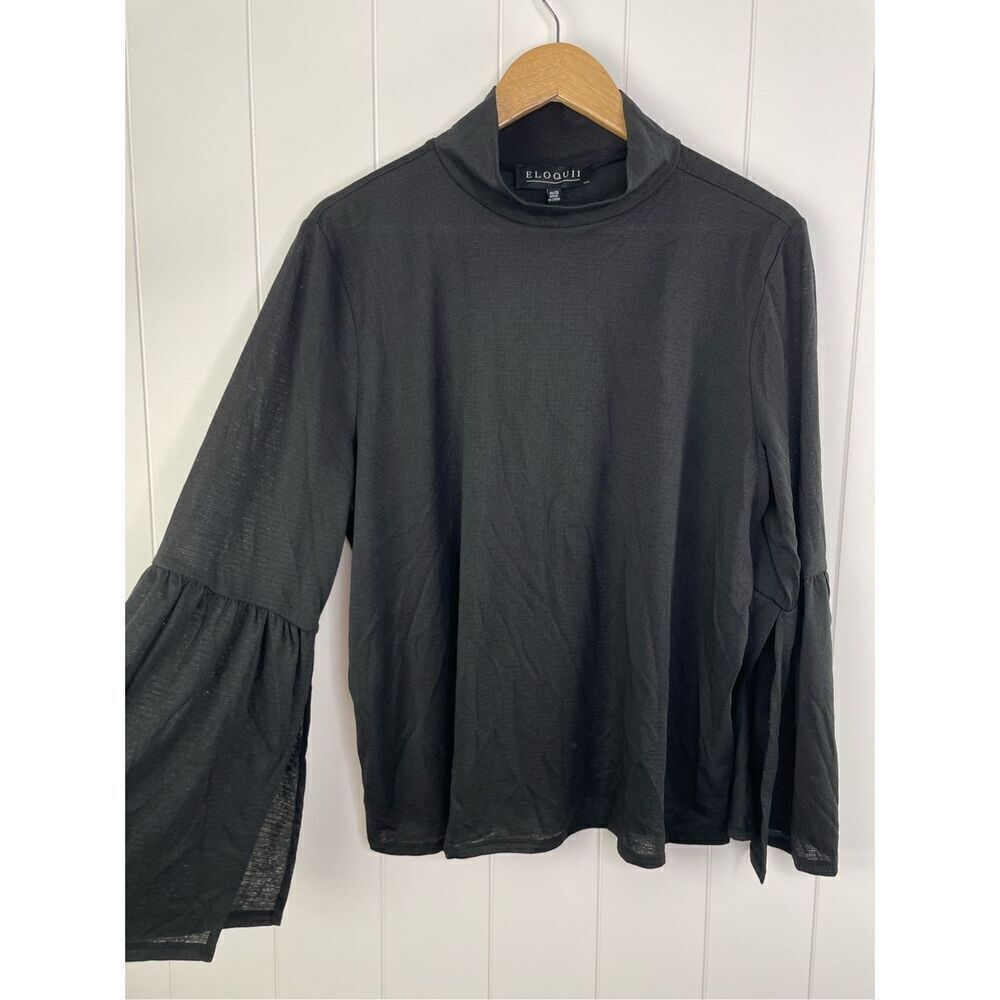NWT‎ Eloquii Flare Sleeve Black Mock Neck Sheer Top Plus 18/20